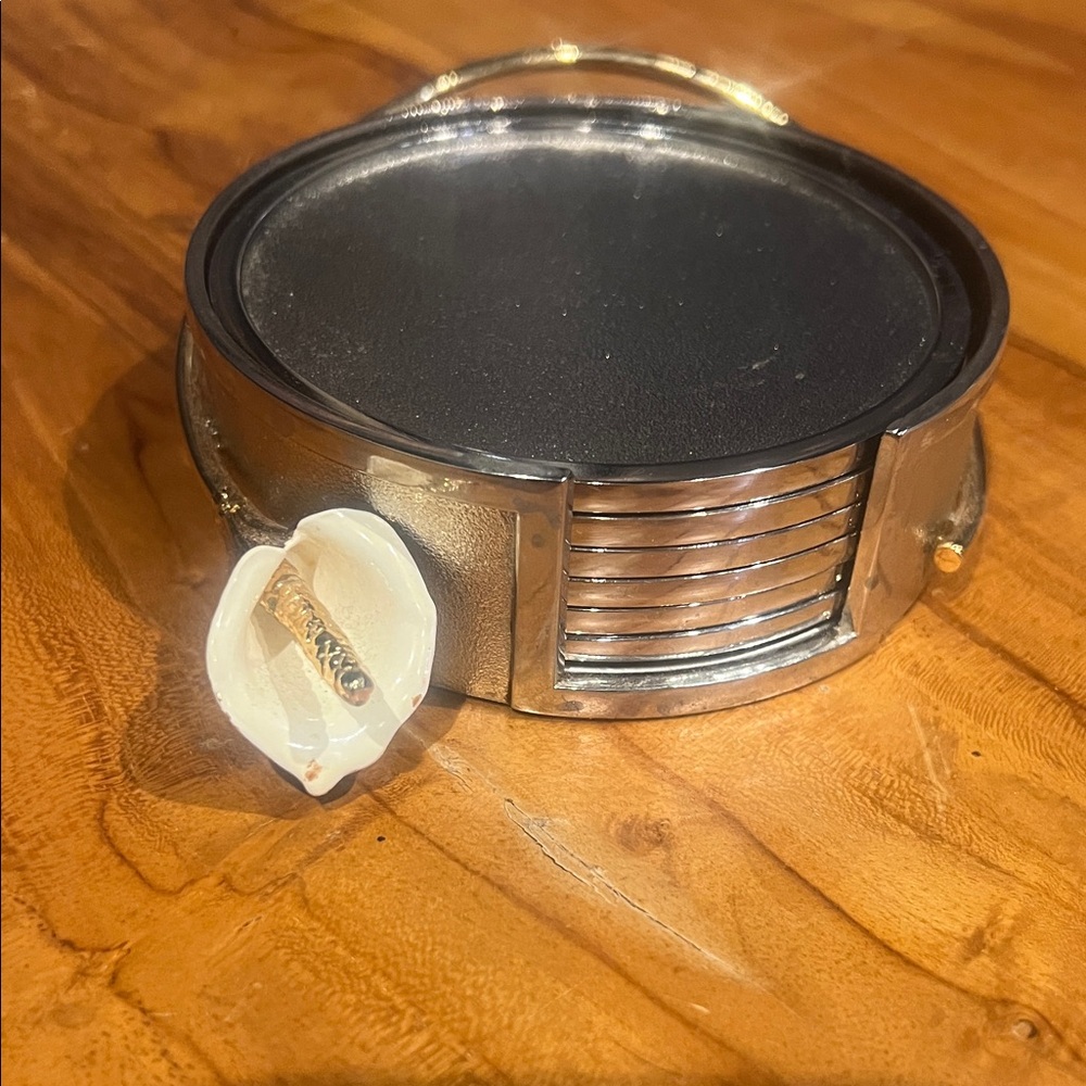 Michael Aram Silver and Black Coaster Set